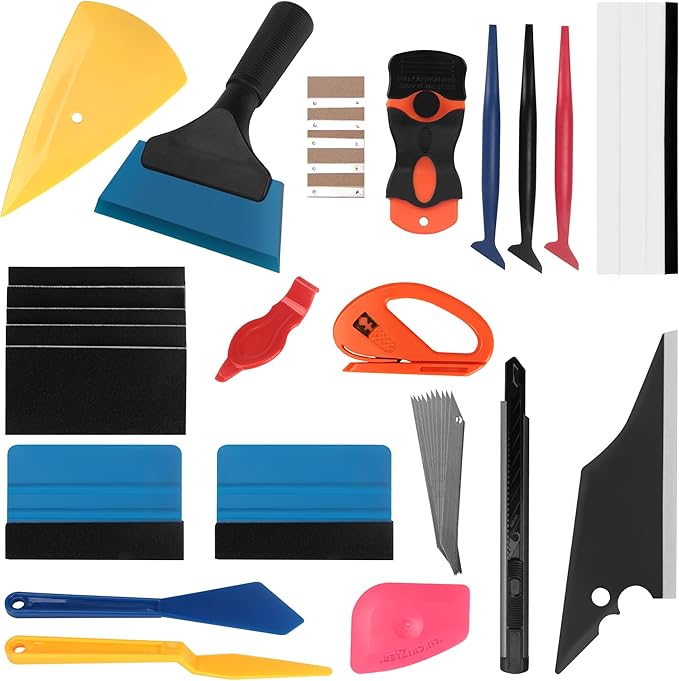 AOWEITOUR 19 PCS Car Window Film Tint Tool Kit,Custom Toolset Automotive Tint Tool Kit,Vinyl Wrap Tools for Car Tinting,Includes Squeegees,Felt Squeegees,and Required Installation Accessories