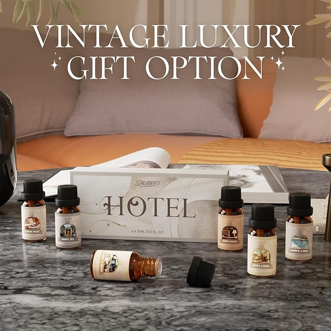 SALUBRITO Hotel Fragrance Oil Set, Luxury Essential Oil Set for Diffuser, Candle, Soap Making Scents, Bergamont & Ylang-ylang, White Tea, Lemon & Thyme, Citrus Bliss, Lemon Tuberose, Jasmine & Mint