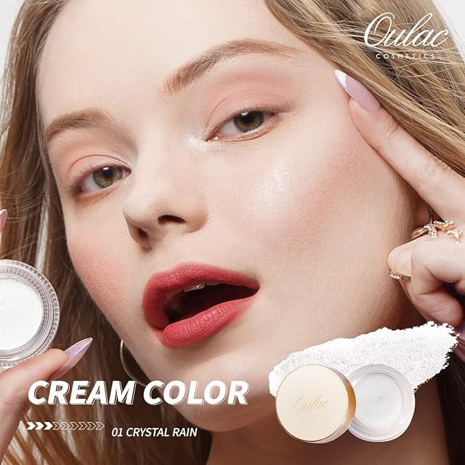 Oulac Shimmer White Cream Eyeshadow-Eye Primer| as Highlighter Waterproof & Long Lasting Blendable Glitter Eyeshadow Natural Color Eye Shadow for Women,Vegan 6g (01)