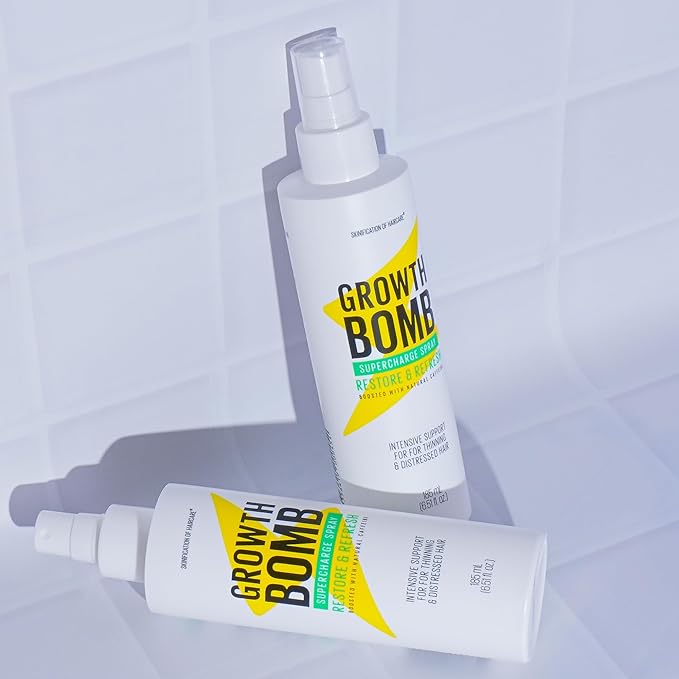 Growth Bomb Supercharge Spray - Leave in Conditioner Spray, Detangler & Scalp Treatment Spray for Curly, Straight, Wavy, Dry, Frizzy Hair, Lightweight Hydration to Support Healthy Growth - 185 mL
