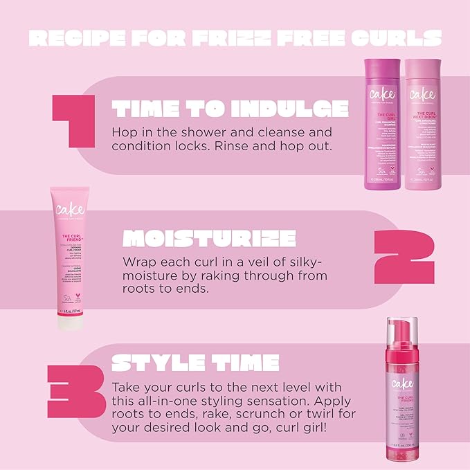 Cake Beauty Gel-to-Foam Curl Styler, The Curl Friend – High Hold Curl Defining Gel, Frizz Protection, Coconut Oil & Shea Butter - For Curly Hair- 6.8 fl oz./ 200 mL