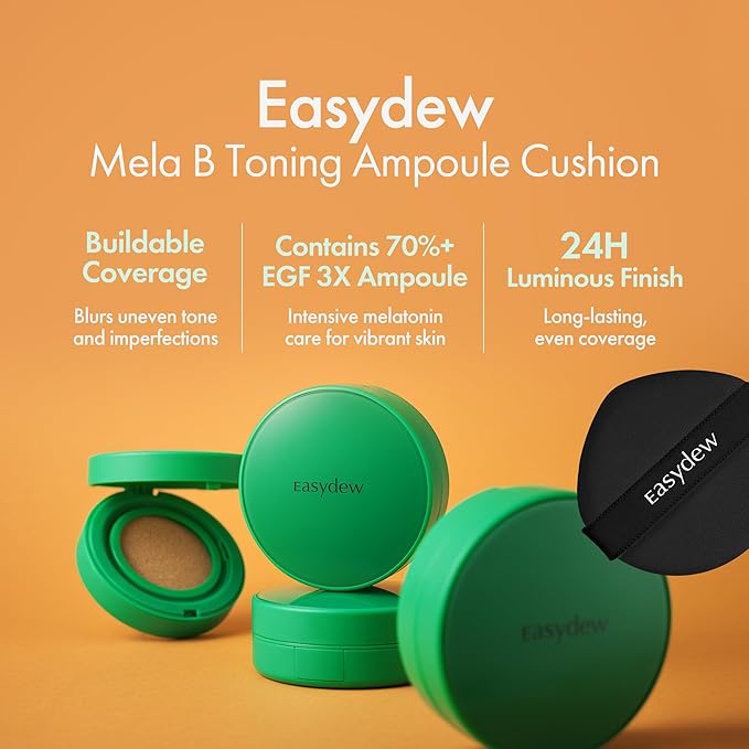 Easydew Mela B Toning Ampoule Cushion Refill - 2-in-1 Korean Skin Care & Face Beauty Makeup - Age-Defying Full Coverage Cushion Foundation with Niacinamide & Hyaluron-Vital C 0.45 oz (#17 Ivory)