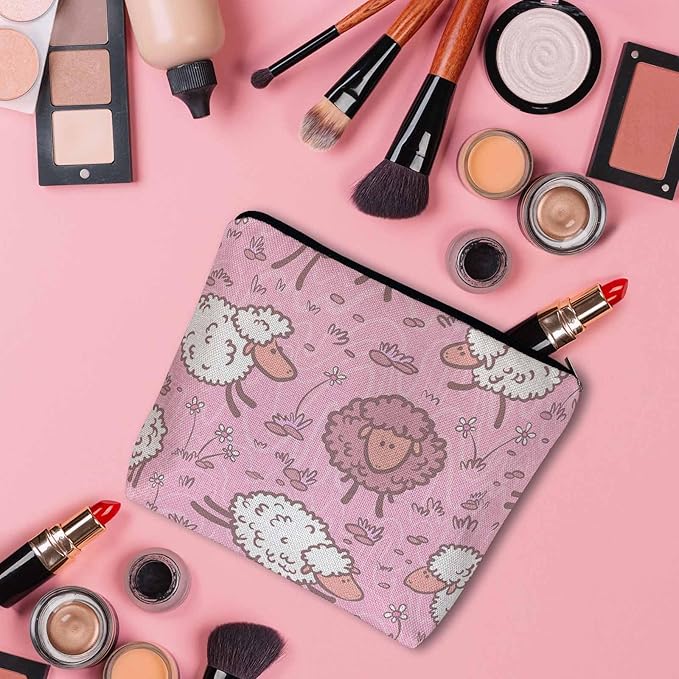 Kalygon Makeup Bag For Purse Sheep, Farm Animal Weed Flower Sheep Cosmetic Bags For Women With Zipper Travel Toiletry Pouch Makeup Bags Makeup Organizers Purse For Toiletries Cosmetics