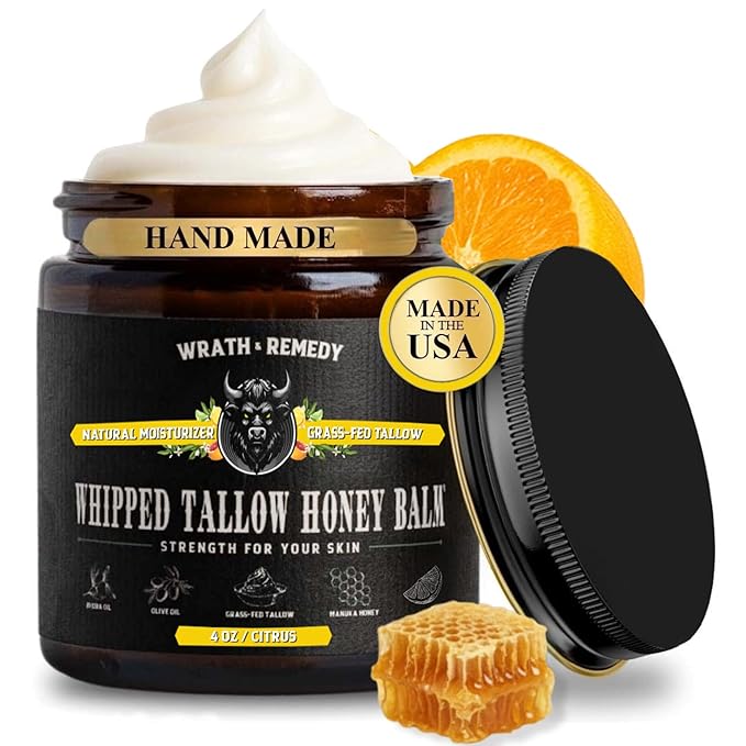 Organic Beef Tallow for Skin & Face - Whipped Honey Balm, Citrus (4 OZ)