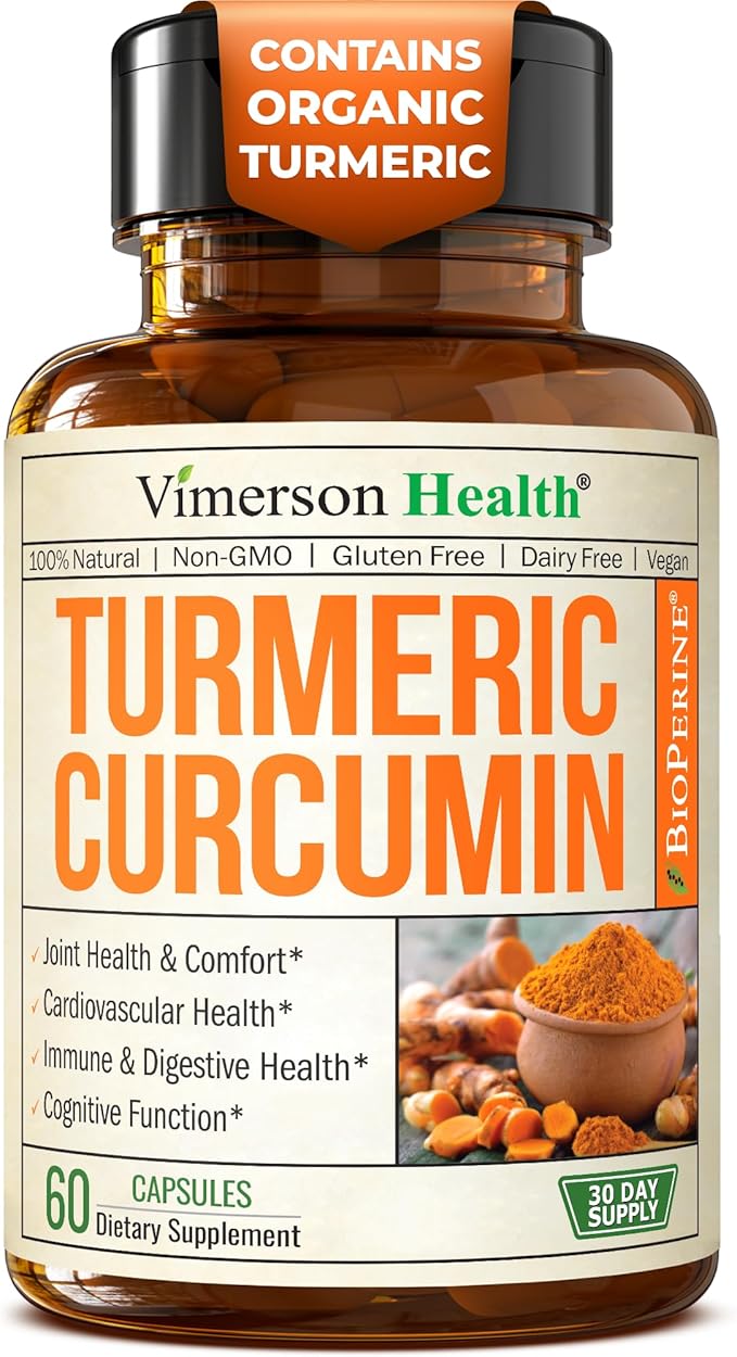 Turmeric Curcumin Supplement – 1200mg Organic Turmeric Curcumin with Black Pepper Extract for Max Absorption – Digestive & Joint Supplements for Men & Women w. Tumeric Extract & Bioperine – 60 Caps