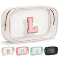 YOOLIFE Initial Makeup Bag Travel Toiletry Bag Clear Makeup Bag Preppy Cosmetic Bag Gifts for Girls Kids Graduation Gifts Birthday Gifts for Girls Kids Birthday Gifts Swim Gifts White L