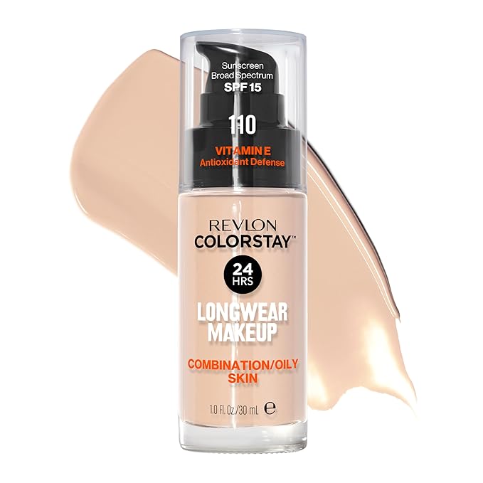Revlon Liquid Foundation, ColorStay Face Makeup for Combination & Oily Skin, SPF 15, Medium-Full Coverage with Matte Finish, 110 Ivory, 1 Fl Oz