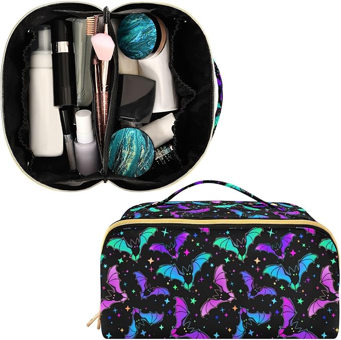 MNSRUU Makeup Organizer Bag, Halloween Luminous Bats Travel Makeup Bags Makeup Vanity Case Large Capacity Rhombus Cosmetic Toiletry Bag for Girl Women Ladies