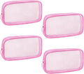 Sinzip 4 Pieces Mini Zipper Nylon Mesh Pouch, Mesh Cosmetic Bags Makeup Bags, Multipurpose Travel Toiletry Bags for Office Supplies and Travel Accessories (Pink, M)