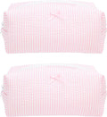 Cozy Makeup Bag for Women,Zipper Cosmetic Pouch,Stripe Ballet Pink,2 Pack