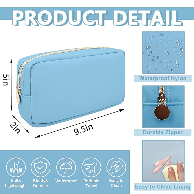 UIXIZQ Small Makeup Pouch for Purse, Nylon Travel Toiletry Storage Pouch Cute Preppy Cosmetic Bag for Women Girls, Waterproof Makeup Organizer Skincare Bag Purse with Zipper (Small-Periwinkle)