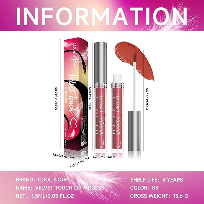 COOL STORY lip cream,Velvet Lip Mousse,Matte Lip Tint, natural daily Long-Lasting color, Waterproof,daily-office-party lip color (03#Nude Embrace)