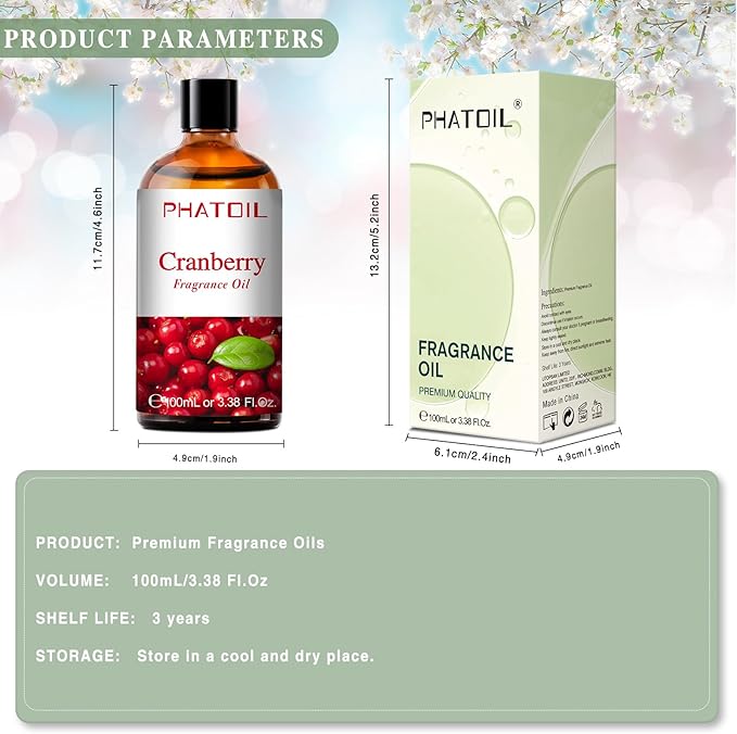 PHATOIL Cranberry Fragrance Oil for Diffuser Aromatherapy 3.38FL.OZ