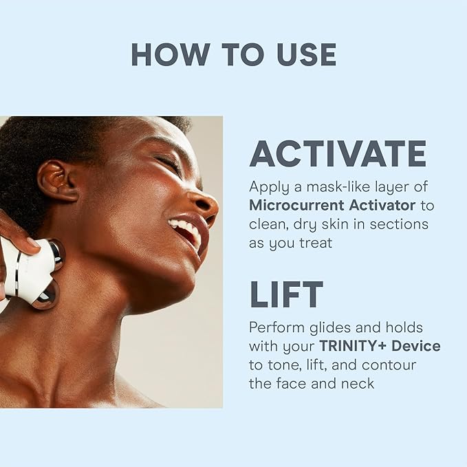 NUFACE Trinity+ Skin Tightening & Face Lift Device - Microcurrent Facial Sculpting Tool to Contour Cheeks, Jawline & Neck, 3 Frequencies, Supports Lymphatic Drainage + Activator Gel, Sandy Rose