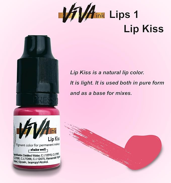 VIVA INK Lip Pigment – Lip Kiss – Permanent Lip Makeup – Microblading Ink for Durable and Colorful Lips – Long Lasting Color Lip Cosmetics (0.2 oz)