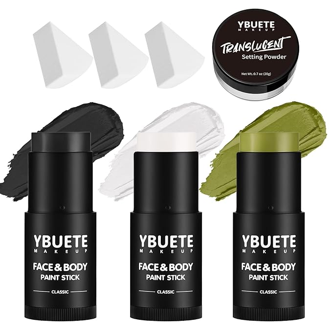 YBUETE Black White Ogre Green Face Body Paint Stick Set for Halloween FX