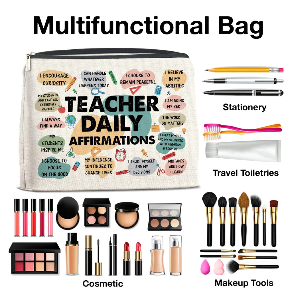 UPNEGE Inspirational Teacher Gifts Makeup Bag, Graduation & Daily Affirmations Zipper Pouch