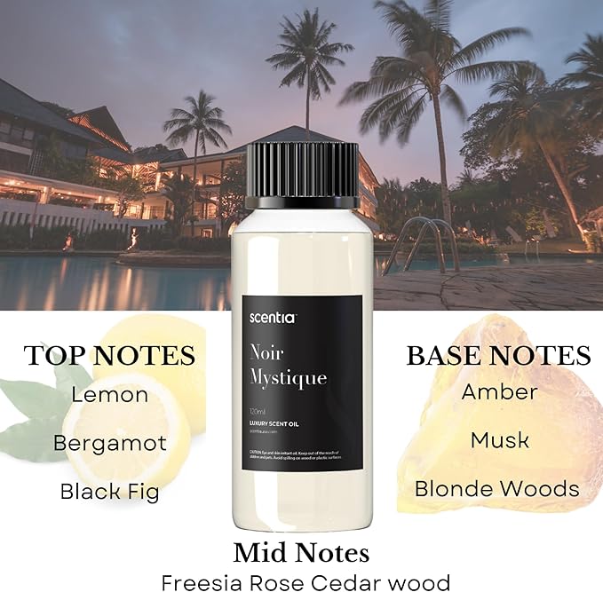 Scentia Noir Mystique Diffuser Oil Refill – Hotel Fragrance Oil Inspired by Edition Hotel – 120 mL – Rose, Bergamot & Musk Long-Lasting Scent for Ultrasonic & Waterless Diffusers, Made in USA