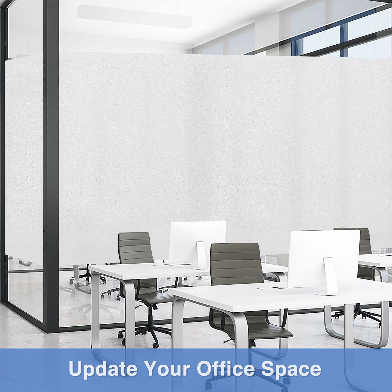 Volcanics Frosted Glass Window Privacy Film with Installation Tools, Removable Static Cling Bathroom Window Film, Heat Control UV Blocking, Peep-Proof, Ideal for Home Office 17.5 x 78.7 Inches