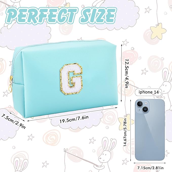 URSKYTOUS Gifts for Girls Initial Makeup Bag Personalized Cosmetic Bag with Zipper Cute Travel Toiletry Bag Waterproof PU Preppy Makeup Pouch Birthday Gift for Teen Girls Women(Blue G)