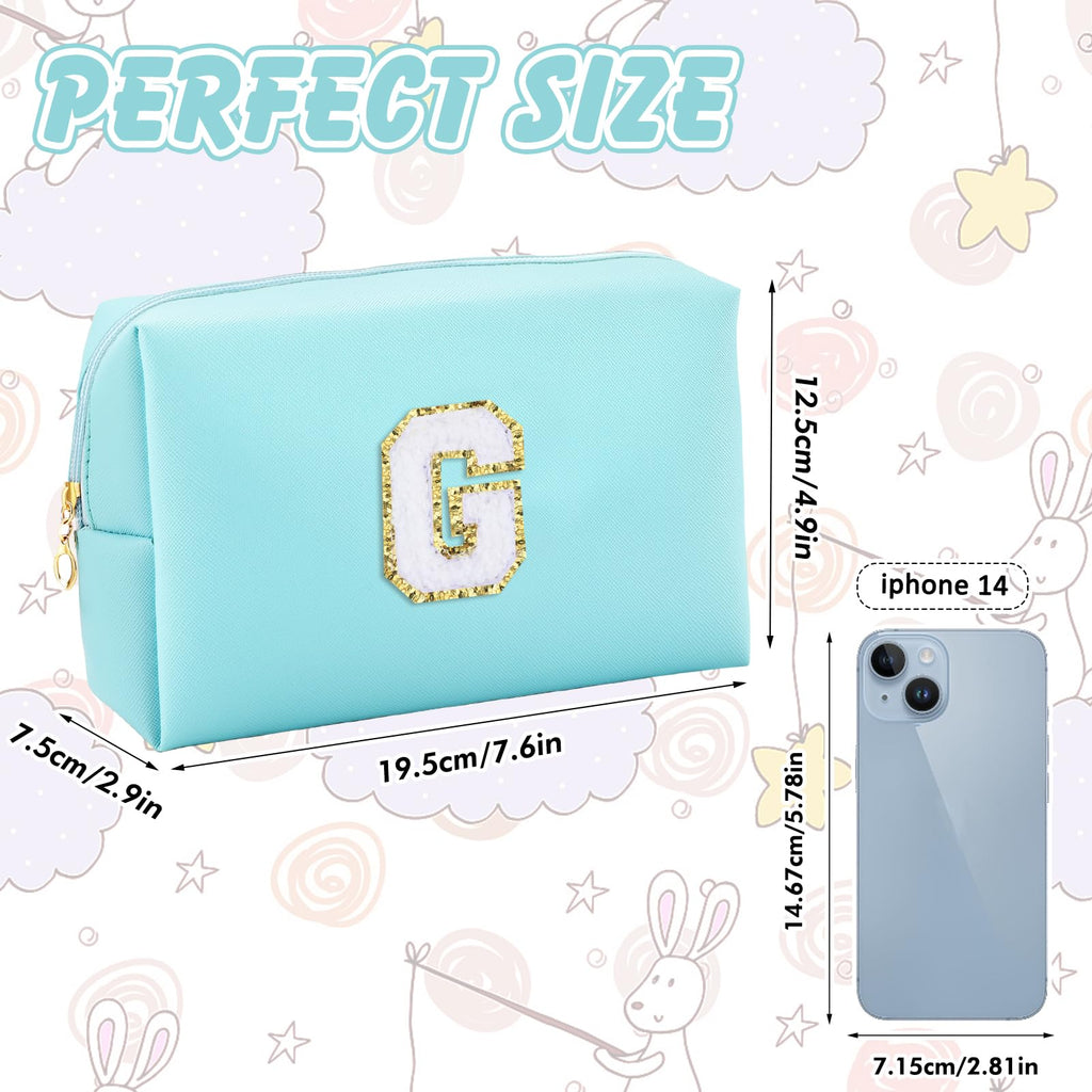 URSKYTOUS Gifts for Girls Initial Makeup Bag Personalized Cosmetic Bag with Zipper Cute Travel Toiletry Bag Waterproof PU Preppy Makeup Pouch Birthday Gift for Teen Girls Women(Blue G)