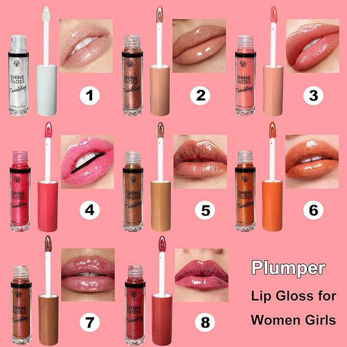 Metfdlaig Pink Lip gloss Lip Plumper Gloss Shimmer High Shine Lip Gloss Moisturizing Tinted Lip Gloss Long Lasting Waterproof Lip Oil (04# Magenta Shimmer)