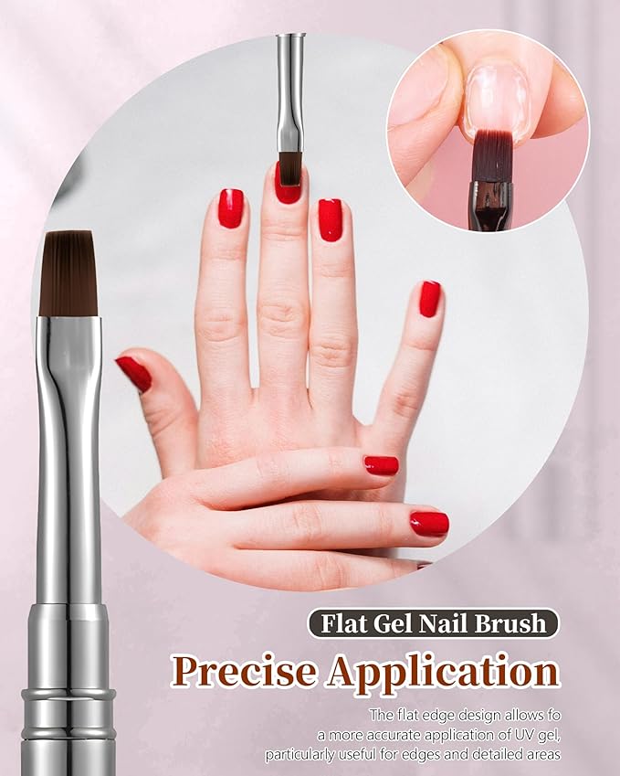 AMilHiTon 3PCS Nail Polish Clean Up Brush, Round/Flat/Angled, Gun Color