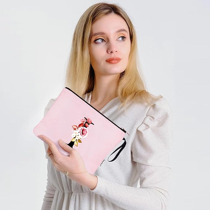 Vavabox A-Z Personalized Makeup Bag, Birthday Gifts for Women Mom, Gifts for Best Friend, Bride Bridesmaid Cosmetic bag (I, 06-Pink)