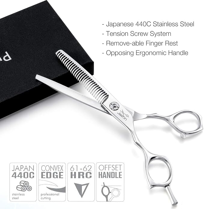 JASON Hair Thinning Scissors Shears - 6" Left Handed Barber Cutting