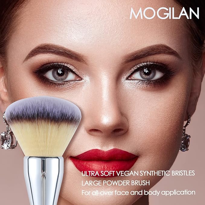 MOGILAN Powder Brush Large Foundation Brush for Pressd Powder Premium Fluffy Synthetic Kabuki Makeup Brush Perfect For Blending Buffing with Loose Powder Liquid Foundation Full Coverage