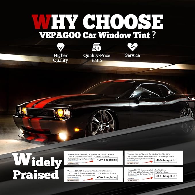 Vepagoo 50% VLT Ceramic Car Window Tint Film (30" x 15FT) - Heat & Glare Reduction, Blocks UV & IR Rays, Scratch Resistant, Privacy Tint Fit for Sedan SUV Pickup Truck
