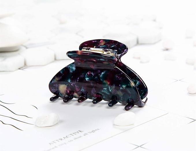 Prettyou Handmade Celluloid Acetate French Design Barrettes Tortoise Shell Claws Hair Claw Luxury Fashion Accessories Hair Clip for Women (Black)