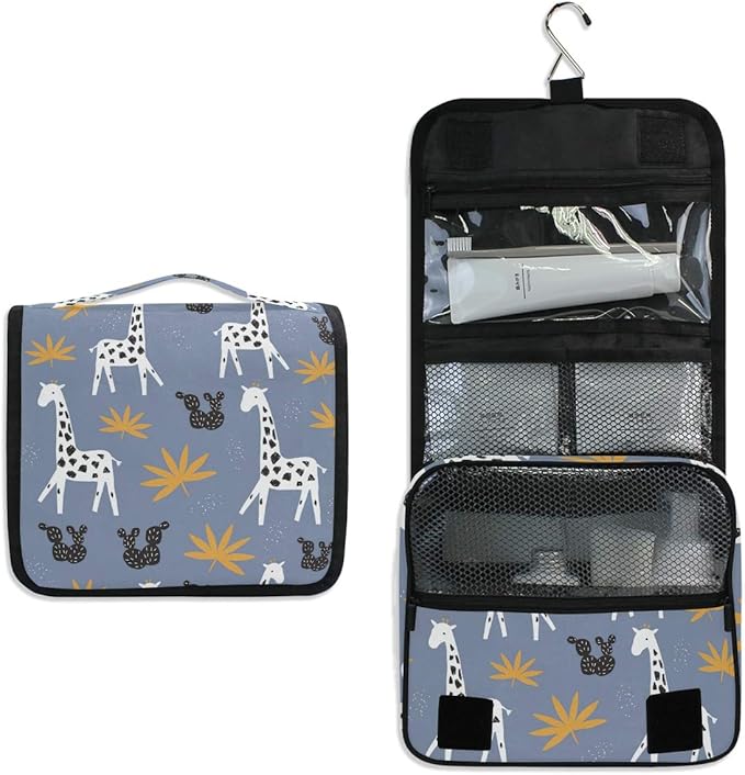 senya Hanging Travel Toiletry Bag Cute Giraffe Tropical Leaves Kit Makeup Case Cosmetics Organizer for Men Women