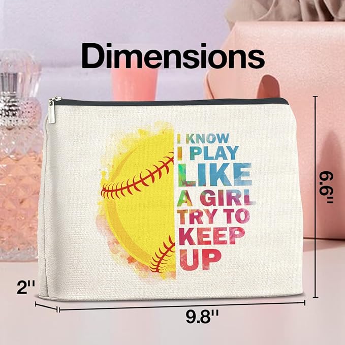 UPNEGE Inspirational Gifts for Women Softball Lovers Makeup Bag, Cosmetic Pouch With Zipper for Girls