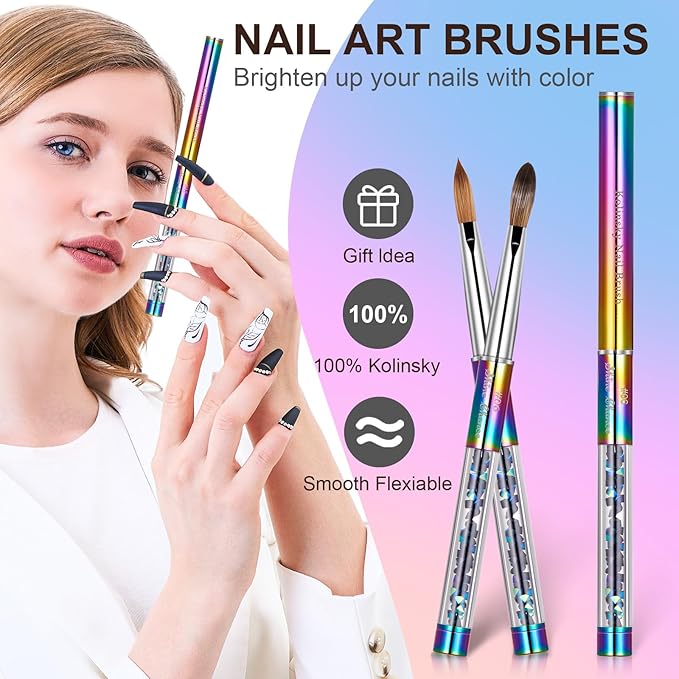 Shine Chance Acrylic Nail Brush Size 6, 100% Real Kolinsky Art Nail Brush for Acrylic Powder Application, Handmade Women Manicure Nail Extension Tool for Professional DIY Home Salon and Beginners
