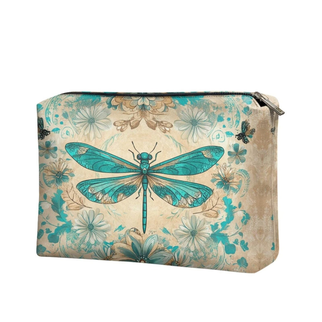 COEQINE Dragonfly Cosmetic Makeup Bag for Women Western Leather Cosmetic With Zipper for Travel Cosmetic Case for Ladies Party Bag Leather Purse for Women Small Cosmetic Wallet for Birthday Party