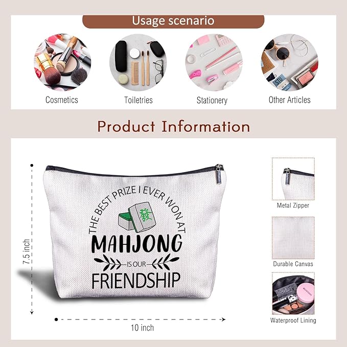 Zomhix Mahjong Gifts Cosmetic Bag - Mahjong Makeup Bag Women's Zippered Bag, Friendship Gifts for Mah Jong Lover