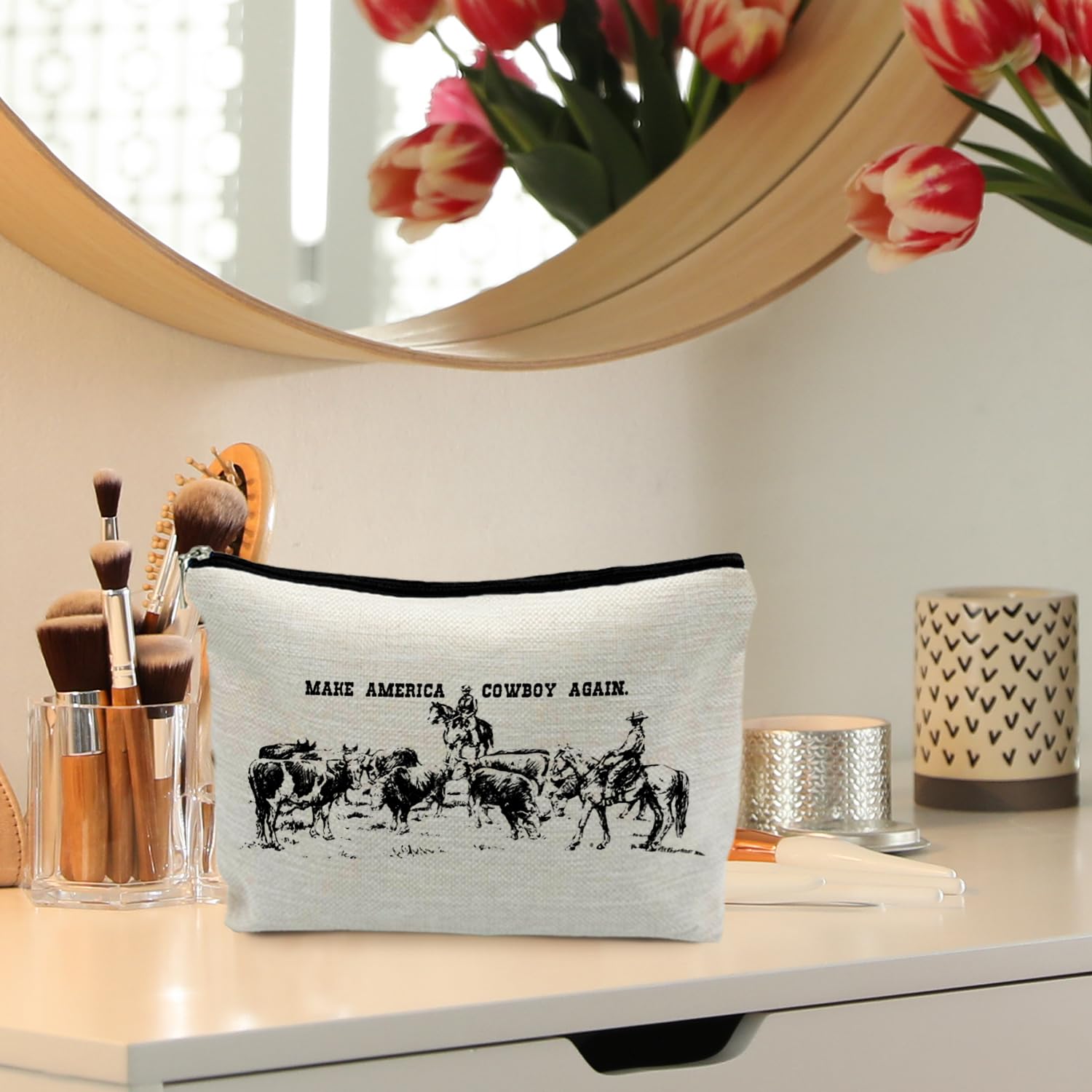 RYYCDOI Western Makeup Bag, Western Gifts for Women, Cowgirl Gifts, Country Girl Gifts, Make America Cowboy Again Vintage Cosmetic Bags Toiletry Bag for Women