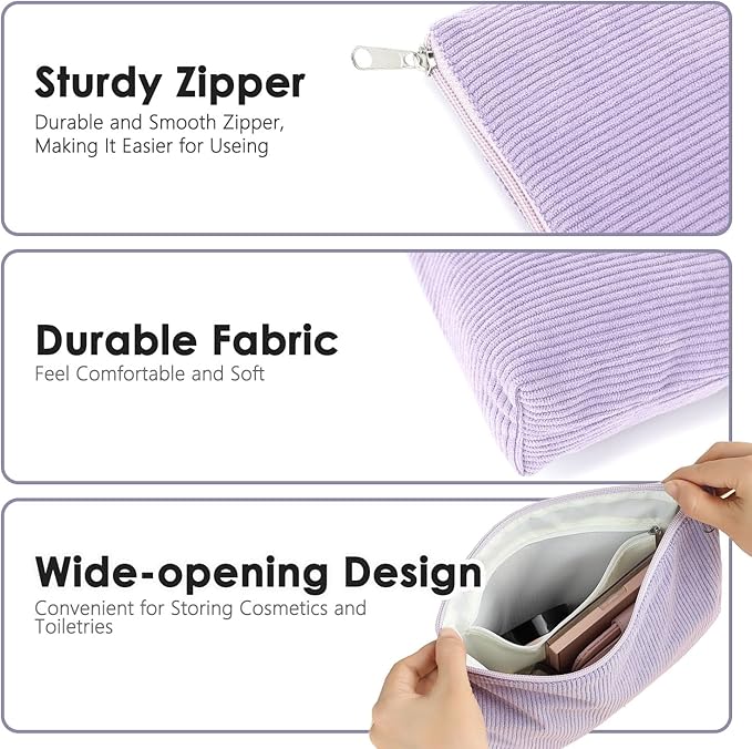 Fammart Corduroy Makeup Bag, Travel Cosmetic Bag Organizer Toiletry Bag Make Up Bags with Zipper & Compartments for Women Girls, 2PCS