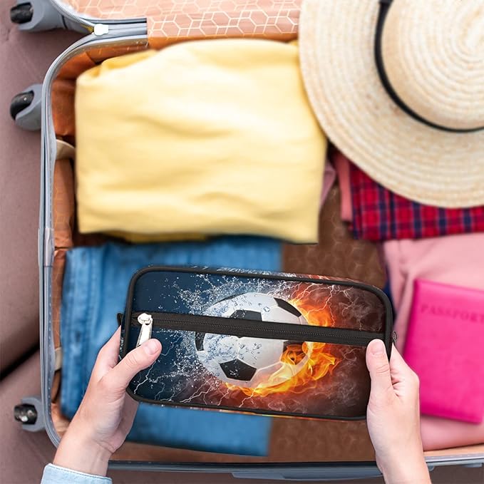 Bardic Fire Soccer Ball Portable Travel Toiletry Bag, Ice Fire Football Dopp Kit Cosmetic Organizer Makeup Bag Shower Shaving Bag for Men Women