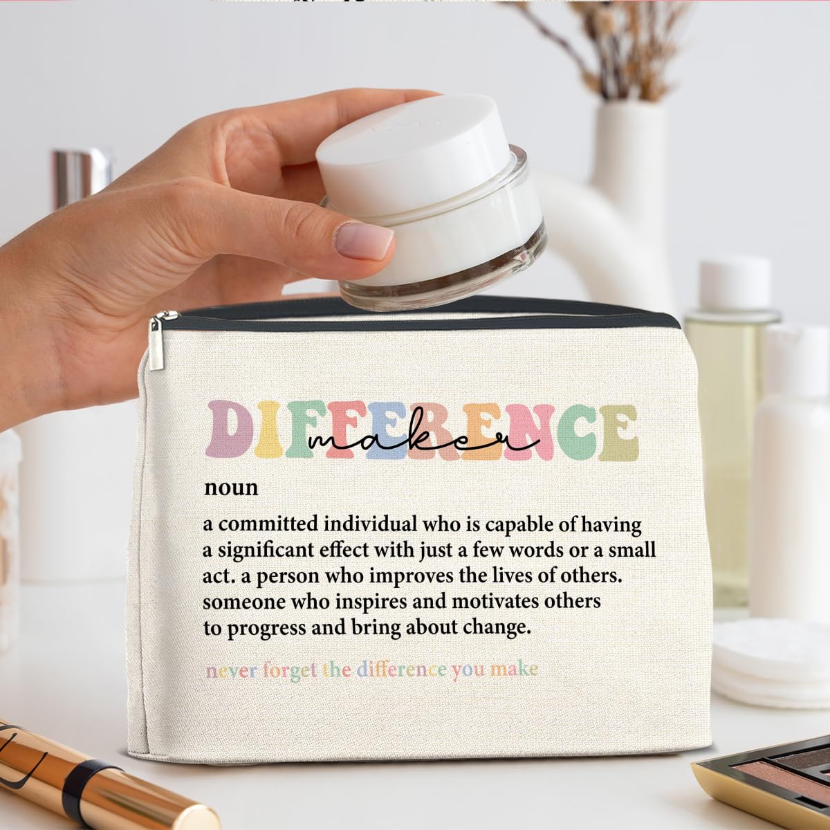 UPNEGE Difference Maker Makeup Bag Thank You Gifts for Mentor Leader Coach Boss Manager Leaving Retirement New Job Going Away, Difference Maker Gifts Cosmetic Bag Zipper Makeup Pouch