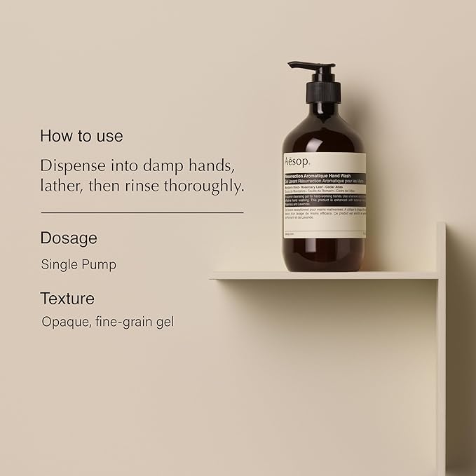 Aesop Resurrection Aromatique Hydrating Hand Wash | Gentle Non-Drying Hand Soap with Mandarin Rind, Rosemary & Lavender | Moisturizing Kitchen & Bathroom Soap | 16.9 oz (Pack of 3)
