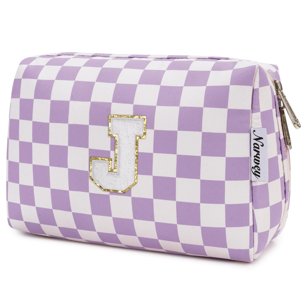 Narwey Birthday Gifts for Women Teen Girls Kids Personalized Initial Makeup Bag Monogram Preppy Cosmetic Bag Trendy Stuff 6 8 10 11 12 13 14 16 18 Years Old Travel Toiletry Bag (Purple J-1)
