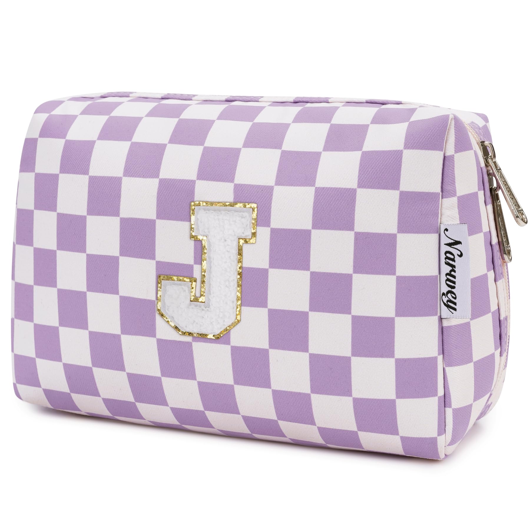 Narwey Birthday Gifts for Women Teen Girls Kids Personalized Initial Makeup Bag Monogram Preppy Cosmetic Bag Trendy Stuff 6 8 10 11 12 13 14 16 18 Years Old Travel Toiletry Bag (Purple J-1)