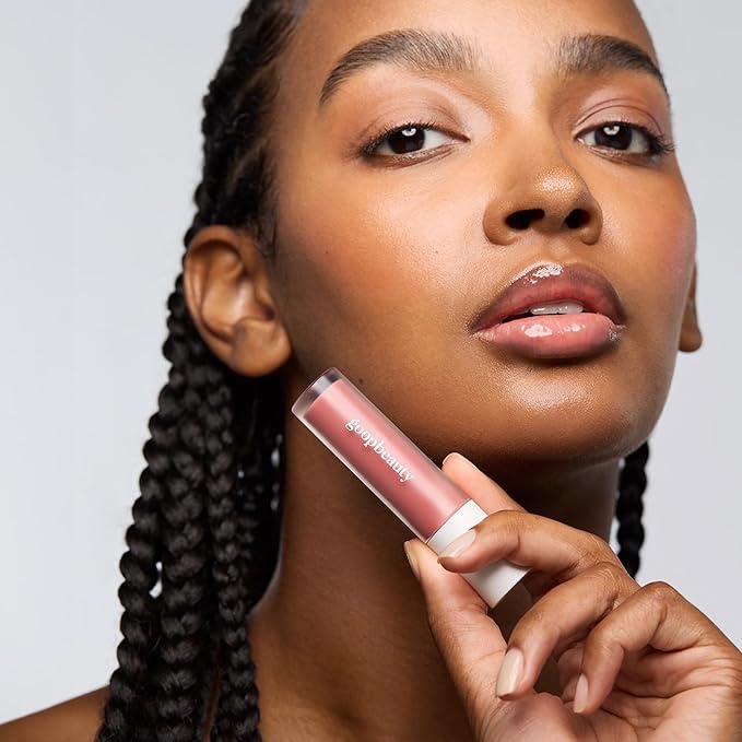 goop Beauty Hydra-Barrier Gel Gloss | Hydrating Lip Gloss to Moisturize & Plump Lips | Hyaluronic Acid & Vitamin E | Glaze - Palest Clear Pink | 0.13 oz