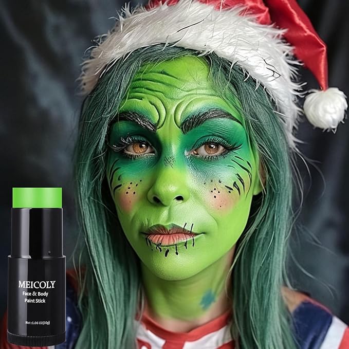 MEICOLY Lime Green Face Body Paint Stick,St Patricks Day Accessories Face Paint,Elphaba Green Face Paint,Body Paint for Halloween SFX Cosplay Witch Makeup,Hunting Camo Paint
