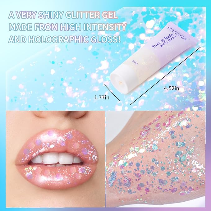 DAGEDA Light-Reactive to Pink Body Glitter Gel, Hair Face Glitter Makeup