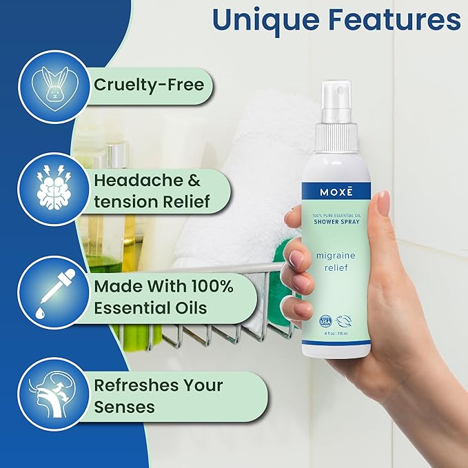 MOXĒ Migraine Shower Steamer Spray for Headaches & Tension Relief, 4oz