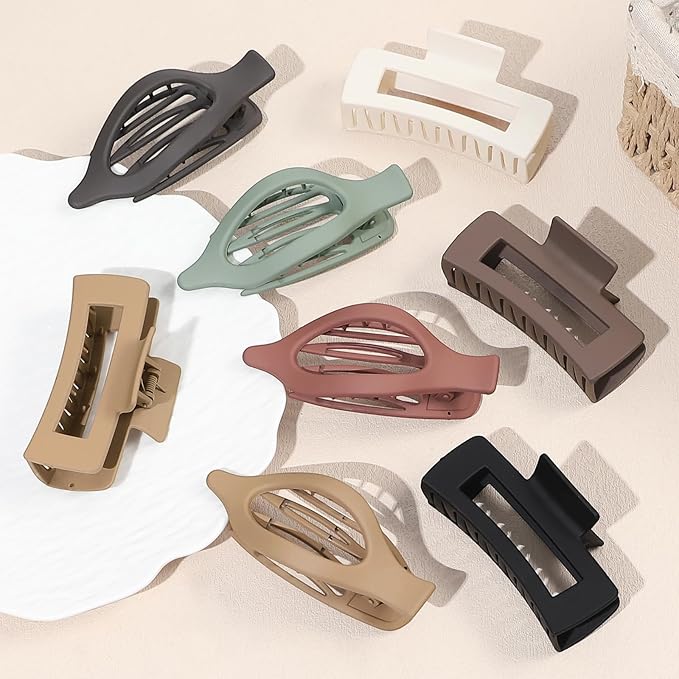 CHANDAT Hair Clips for Women 4.3 Inch Large Hair Claw Clips 8 pcs Square Claw Clips & Flat Hair Clips for Thick or Thin Hair French Concord Hair Barrettes Alligator Hair Accessories for Women (Basic)