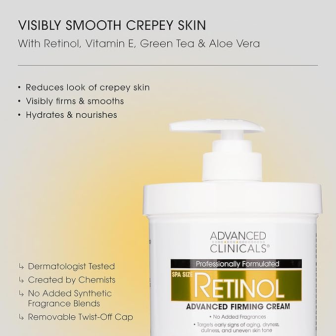 Advanced Clinicals Unscented Retinol Body Lotion & Face Moisturizer + Manuka Honey Body Cream For Women & Men | 2PC Skincare Set Helps Reduce Appearance Of Crepey Skin + Extremely Dry Skin, 2pc Set